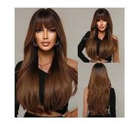 Wigs for Women Natural Wavy Hairs Wig for Women Daily Cosplay Party Heat Resistant Use Long Dark Ombre Wine Red Brown Synthetic Wigs with Bangs Wig for Daily Party Use(Color:LC8074-3)