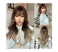 Wigs for Women Ombre Brown Blonde Long Wavy Synthetic Wigs with Bangs Natural Gray Ash Hair Wig for Women Daily Cosplay Heat Resistant for Party Cosplay Wig
