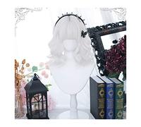 Wigs for Women Pure White Wig with Bangs for Women Girls, Short Bob Wave Curly Synthetic Wig, White Curly Bob Lolita Cosplay Wig with Bangs Women's Wigs