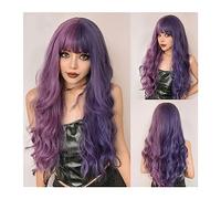 Wigs for Women Purple Pink Long Wavy Synthetic Wig with Bangs Cosplay Hair Two Tone Ombre Wig For Women Heat Resistant for Party Cosplay Wig