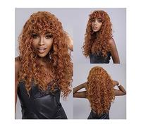 Wigs for Women Red Brown Long Curly Women Wig with Bangs Heat Resistant Synthetic Wigs Fluffy Natural Wigs Fringe Soft Hair Party Daily Use for Party Cosplay Wig