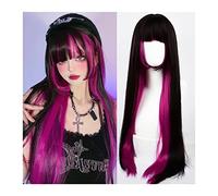 Wigs for Women Rose Red Highlights Black Wig with Bangs Long Straight Hair Wigs for Women Girls Heat Resistant Synthetic Wigs Party Cosplay Wigs for Party Cosplay Wig