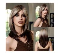 Wigs for Women Sensational Gray-Gold Gradient: Women's Chic Eight-Character Bangs - Unveil Your Grace with Striking Shoulder-Length Straight Chemical Fiber Wigs Curly wig