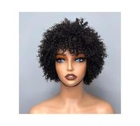 wigs for women Short Afro Curly Human Hair Wigs Brazilian Remy 99J with Bang Wigs for Women wig with bangs(Black)