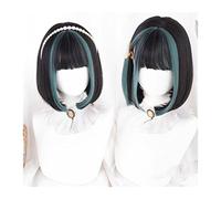 Wigs for Women Short Bob Wig with Bangs, Straight Bob Wigs for Women Black Highlight Green Hair, Natural Looking Heat Resistant Synthetic Cosplay Party Wig for Party Cosplay Wig