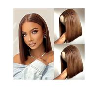 wigs for women Short Bob Wigs Human Hair 13x4 Lace Wigs 180% Density 4# Straight Transparent Lace Frontal Wig wig with bangs(12inches)