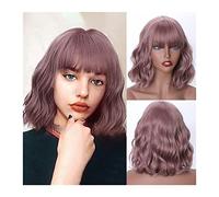 Wigs for Women Short Bob Wigs with Bangs for Women 16" Loose Wavy Shoulder Length Bob Wigs with Bangs Synthetic Natural Looking Heat Resistant Fiber Wigs Wig for Daily Party Use(003)