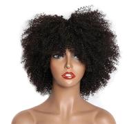 wigs for women Short Curly Human Hair Wig, Brazilian Bob Wig, No Glue No Lace Front Wig for Black Women wig with bangs(12inches)