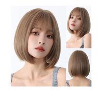 Wigs for Women Short Straight Golden Brown Synthetic Wigs with Bangs Natural Lolita Hair for Women Bob Party Cosplay Wig Heat Resistan Fibre for Party Cosplay Wig