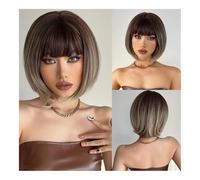 Wigs For Women Short straight hair neat bangs head Europe and the United States chemical fiber wig female full head scarf Wigs(Dark brown)