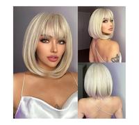 Wigs For Women Short straight hair neat bangs head Europe and the United States chemical fiber wig female full head scarf Wigs(White)