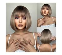 Wigs For Women Short straight hair neat bangs head Europe and the United States chemical fiber wig female full head scarf Wigs(Light yellow)