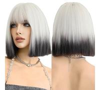 Wigs For Women Short Straight Ombre Blonde Wig For Women Daily Party Fashion Black Hair Wigs With Fluffy Bangs(MW1067-1)