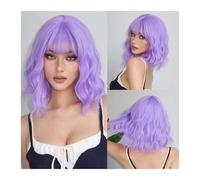 Wigs for Women Short Synthetic Wigs Purple Blue Curly Wave Wigs with Bangs for Women Cosplay Party Halloween Colorful Bob Wigs Heat Resistant for Daily Party Cosplay Use