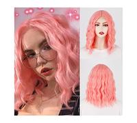 Wigs for Women Short Wavy Bob Wigs for Women 15 Inch Middle Part Shoulder Length Short Bob Wigs Wave Curly Heat Resistant Synthetic Wig for Daily Party Wig for Daily Party Use(004)