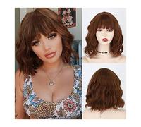 Wigs for Women Short Wavy Wigs with Air Bangs, Synthetic Wavy Bob Wigs for Women Girl, 12inch Natural Curly Synthetic Bob Wig Colorful Cosplay Wigs Wig for Daily Party Use(003)