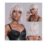 Wigs for Women Short White Wigs for Black Women Daily Cosplay Natural Straigh Hair Bob Wig with Bangs Heat Resistant Synthetic Wigs for Party Cosplay Wig