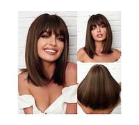 Wigs for Women Shoulder Length Synthetic Hair Wig Straight Brown Blonde Bob Wigs for Black Women Heat Resistant Daily Party Wig With Bang for Party Cosplay Wig