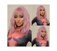 Wigs for Women Shoulder Long Wavy Wig with Bangs Synthetic Pink Bob Cosplay Wigs for Black Women American Natural Heat Resistant Hair for Party Cosplay Wig