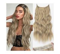 Wigs for Women Synthetic 4 Clip Invisible Wire Hair Extensions 22Inch Long Wavy Ash Brown mix Platinum Blonde One Piece False Hairpiece Hair Extension Women's Wigs
