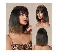 Wigs for Women Synthetic Black Brown Ombre Bob Wig for Black Women Short Straight Cosplay Hair Wigs with Bangs Heat Resistant Fibre for Party Cosplay Wig