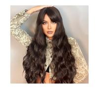 Wigs for Women Synthetic Black Dark Brown Long Wavy Wig with Bangs Water Wave Cosplay Daily Use Wigs for Women Afro Heat Resistant Natural Hair for Daily Party Cosplay Use