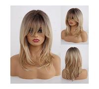 Wigs for Women Synthetic Wigs for Wome Blonde Ombre Natural Hair Wigs with Bangs Layered Cosplay Wigs Medium Length Heat Resistant Wig for Party Cosplay Wig