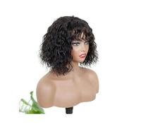 wigs for women Water Wave Wig With Bangs Human Hair Look Bang Wig 180% Medium Length Curly Wigs wig with bangs(12inches)