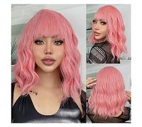 Wigs for Women Wave Natural Heat Resistant Hair Ombre Blonde Short Bob Synthetic Wig for Women with Bangs White Gold Body Wig for Daily Party Use(Color:TB056-7)