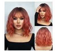 Wigs for Women Wave Natural Heat Resistant Hair Ombre Blonde Short Bob Synthetic Wig for Women with Bangs White Gold Body Wig for Daily Party Use(Color:TB056-2)
