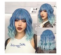 Wigs for Women Wave Natural Heat Resistant Hair Ombre Blonde Short Bob Synthetic Wig for Women with Bangs White Gold Body Wig for Daily Party Use(Color:TB056-15)