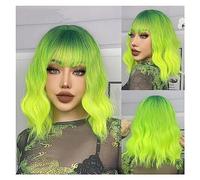 Wigs for Women Wave Natural Heat Resistant Hair Ombre Blonde Short Bob Synthetic Wig for Women with Bangs White Gold Body Wig for Daily Party Use(Color:TB056-13)