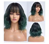 Wigs for Women Wave Natural Heat Resistant Hair Ombre Blonde Short Bob Synthetic Wig for Women with Bangs White Gold Body Wig for Daily Party Use(Color:TB056-3)