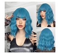 Wigs for Women Wave Natural Heat Resistant Hair Ombre Blonde Short Bob Synthetic Wig for Women with Bangs White Gold Body Wig for Daily Party Use(Color:TB056-6)