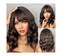 Wigs for Women Wavy Bob Wig with Bangs for Women, Medium Dark Brown Natural Wave Wig with Bang Shoulder Length Synthetic Wigs for Women Girls for Daily Party Cosplay Use