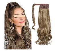 Wigs for Women Wavy Ponytail Hair Extension Curly Clip in Fake Wig Hairpiece Blonde Wrap Around Pigtail Women's Wig(02,18inches)
