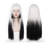 Wigs for Women White Gradient Black Wig with Neat Bangs, 68cm Long Straight Wig with Bangs, Natural Synthetic Party Cosplay Costume Halloween Wig for Party Cosplay Wig