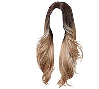 Wigs for Women Wide Comb for Curly Hair 24in Brown Gradient Light Blonde High Temperature Silk Synthetic Fiber Hair Fashion Sexy Suitable Everyday Party Long(Brown Gradient light Gold, One Size)