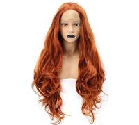 Wigs Gifts for Women Synthetic Wig Natural Long Wavy European and Woman Wig Front lace Wavy Hair Orange (24 Inches)