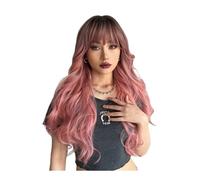 Wigs, Gradient Pink Mid-length Curly Hair Elegant European and Chemical Fiber Wig Headgear Women Human Hair Wig