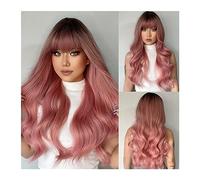 Wigs Gray Pink Long Wavy Synthetic Hair Wigs with Bangs for White Women Natural Cosplay Wave Black Ash Pink Wig Heat Resistant Fiber Wig