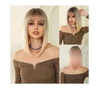 Wigs Heat Resistant Natural Hair Blonde Pink Ombre Short Bob Wig with Bangs Synthetic Straight Cosplay Lolita Wigs for Black Women Women Wig(LC3027-1)