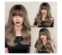 Wigs Heat Resistant Wigs Long Wavy Ombre Black to Red Wig for Women Daily Cosplay Party Synthetic Lavender Hair Wig with Fluffy Bangs Women Wig(Color:C-0311-1)