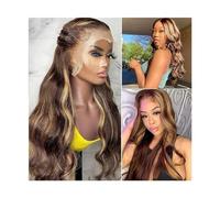 Wigs Highlight Body Wave Lace Front Wig Human Hair Pre Plucked 13x4x1 T Part Lace Frontal Wig 4/27 Ombre 180% Density Brazilian Remy Hair Wigs for Women Lace Wig(14 inch Bob)