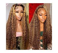 Wigs Highlight Ombre Deep Wave 13X4 HD Lace Front Wig Brazilian Human Hair Blonde Colored Wave Curly Wigs Remy Hair 8-32" Long Curly Transparent Lace Wig Women Wig (Size : 13X4 Lace Wig, Color : 10i