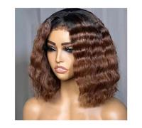 Wigs Human Hair Baby Hair Heat Resistant Preplucked Short Bob Natrual 180 Density 16inch Ombre Brown Glueless deep wave Lace Front Wig For Women Wigs for Women(14inches)