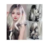 Wigs Human Hair Black Ombre White Synthetic Long Wavy Wig Middle Part Fluffy Cosplay Women Wig for Party Wigs for Women