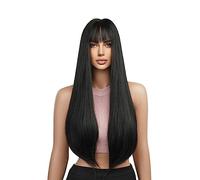 Wigs Human Hair Black Synthetic Wigs Long Silky Straight Cosplay Party Wigs with Bangs for Afro Women Daily Natural Heat Resistant Fake Hairs Wigs for Women