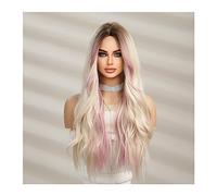 Wigs Human Hair Blonde Synthetic Brown Mixed Pink Blond Long Wavy Wigs with Bangs Cosplay Party UseHeat Resistant Fiber for Women Wigs for Women