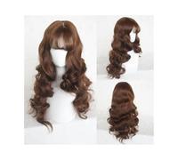 Wigs Human Hair Brown Long Wavy Synthetic Fluffy Wig Heat Resistant Wig with Bangs for Daily Part Wigs for Women